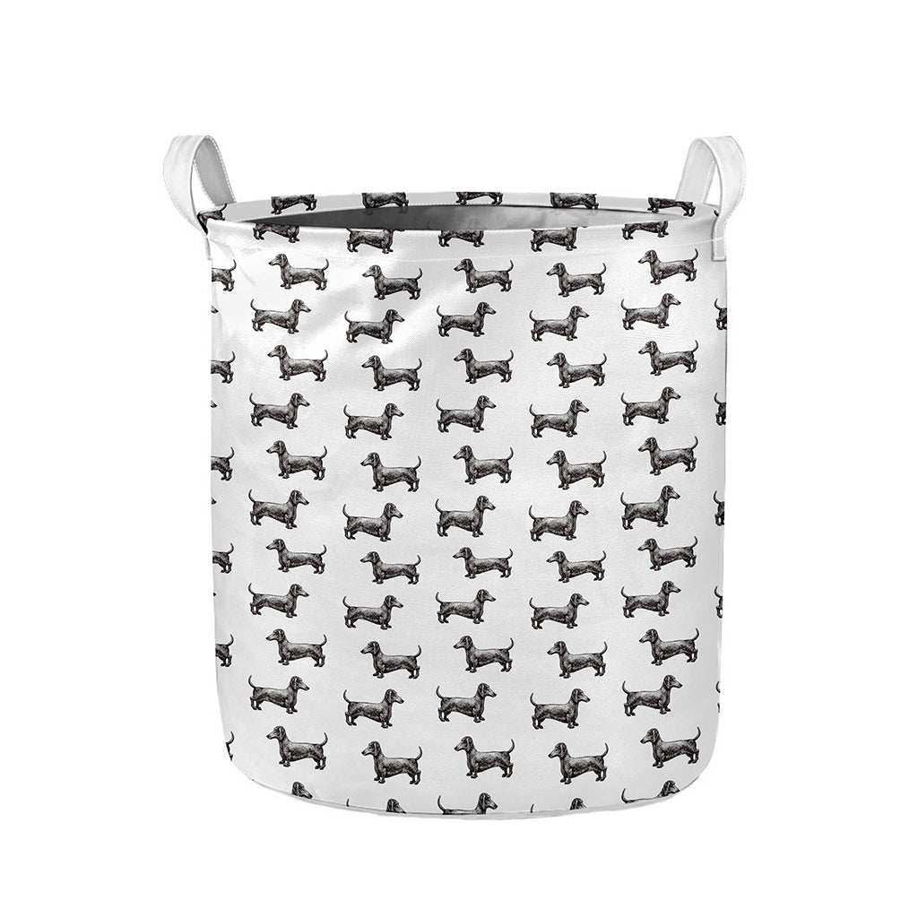 Black And White Dachshund Pattern Print Collapsible Laundry Basket