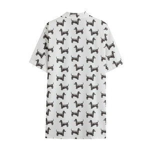 Black And White Dachshund Pattern Print Cotton Hawaiian Shirt