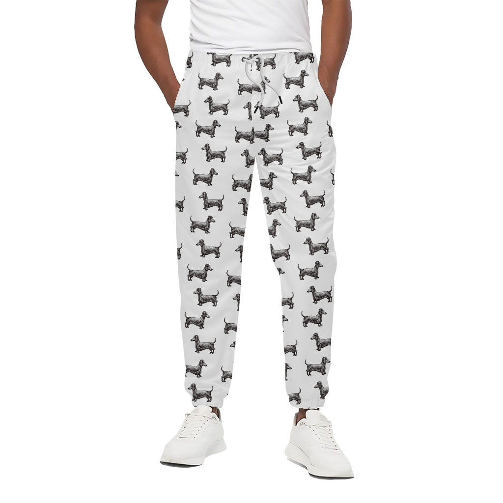 Black And White Dachshund Pattern Print Cotton Pants