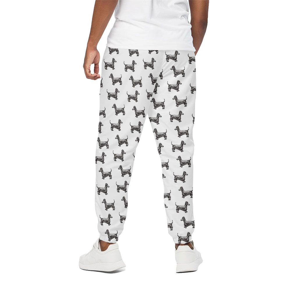 Black And White Dachshund Pattern Print Cotton Pants