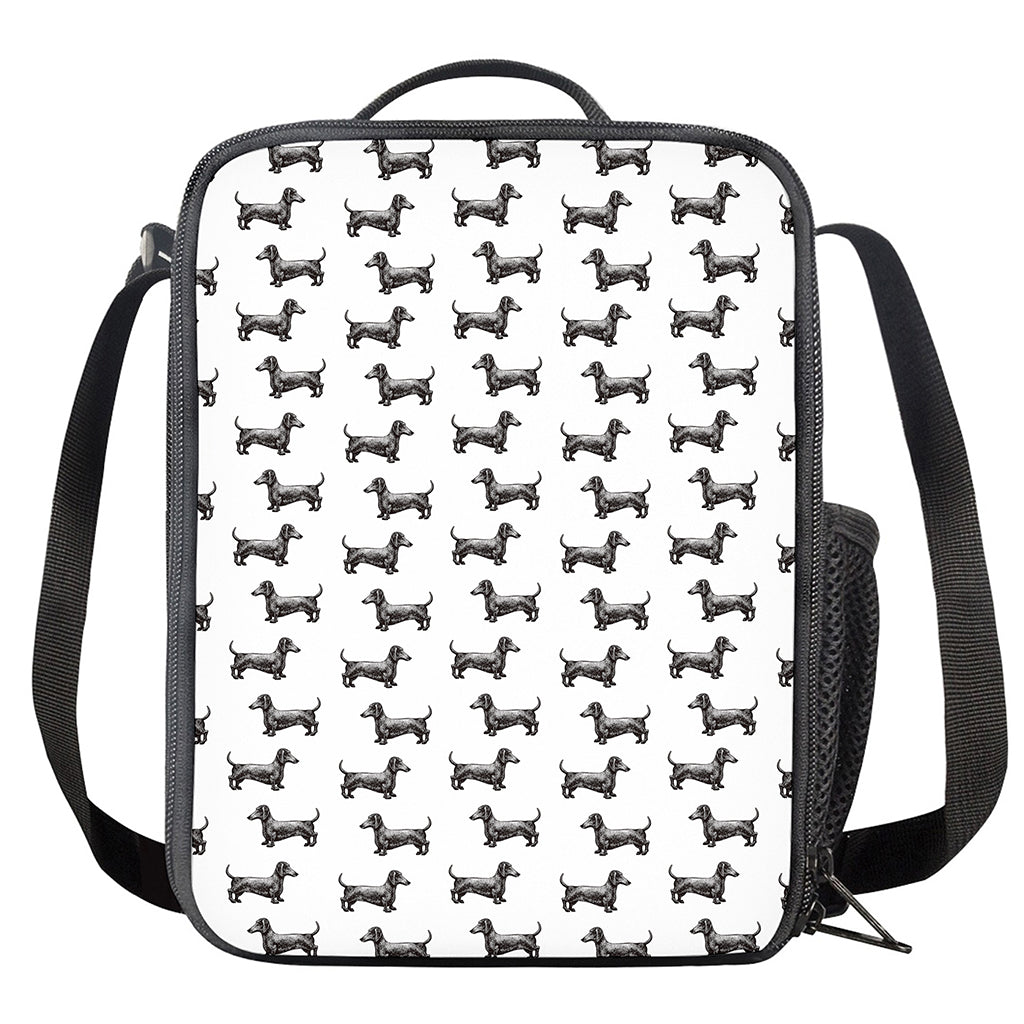 Black And White Dachshund Pattern Print Crossbody Lunch Bag