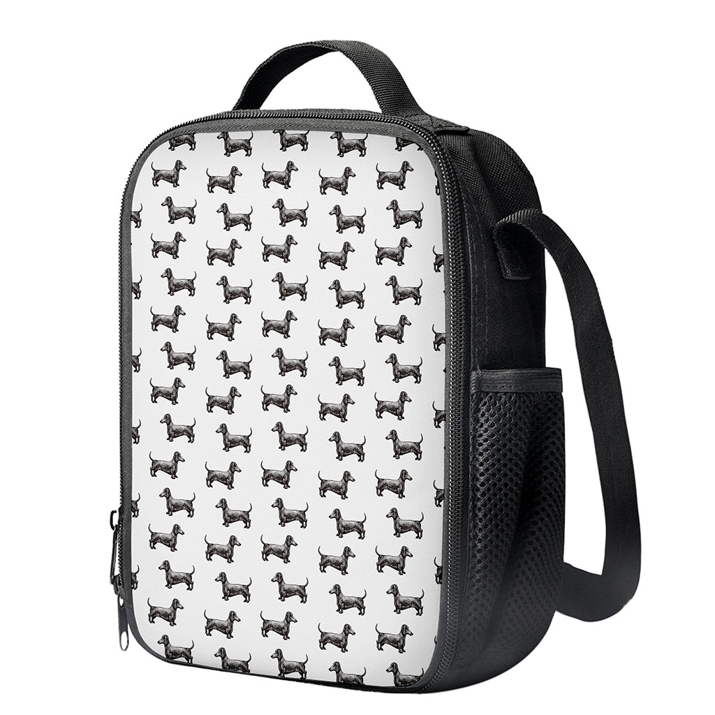 Black And White Dachshund Pattern Print Crossbody Lunch Bag