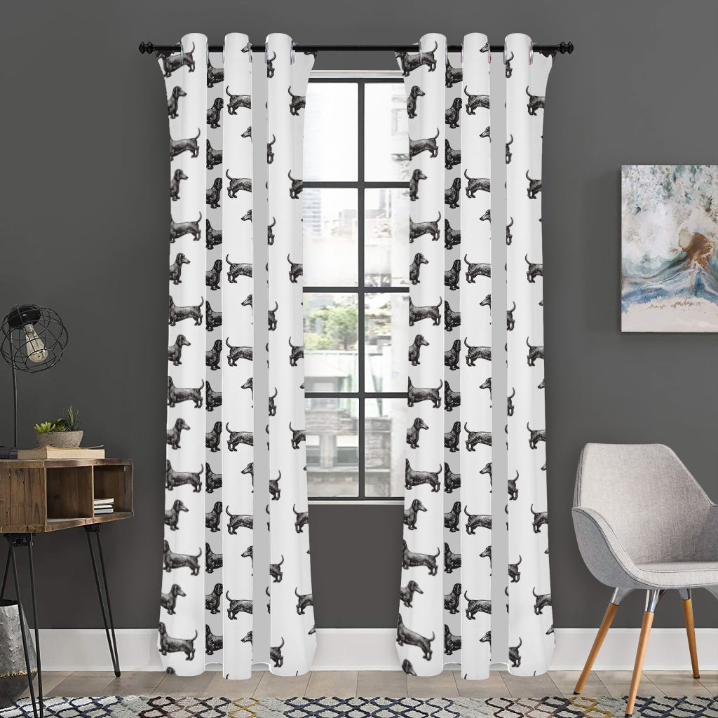 Black And White Dachshund Pattern Print Curtain