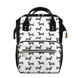 Black And White Dachshund Pattern Print Diaper Bag