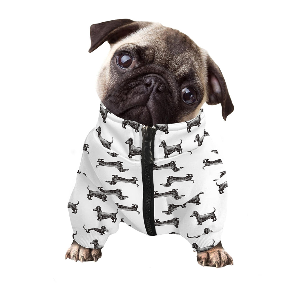 Black And White Dachshund Pattern Print Dog Zip Up Jacket