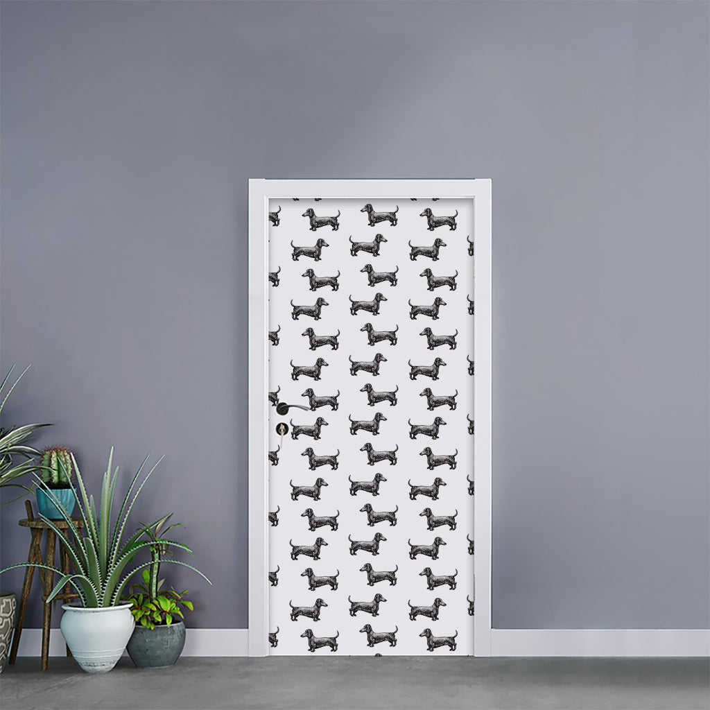 Black And White Dachshund Pattern Print Door Sticker