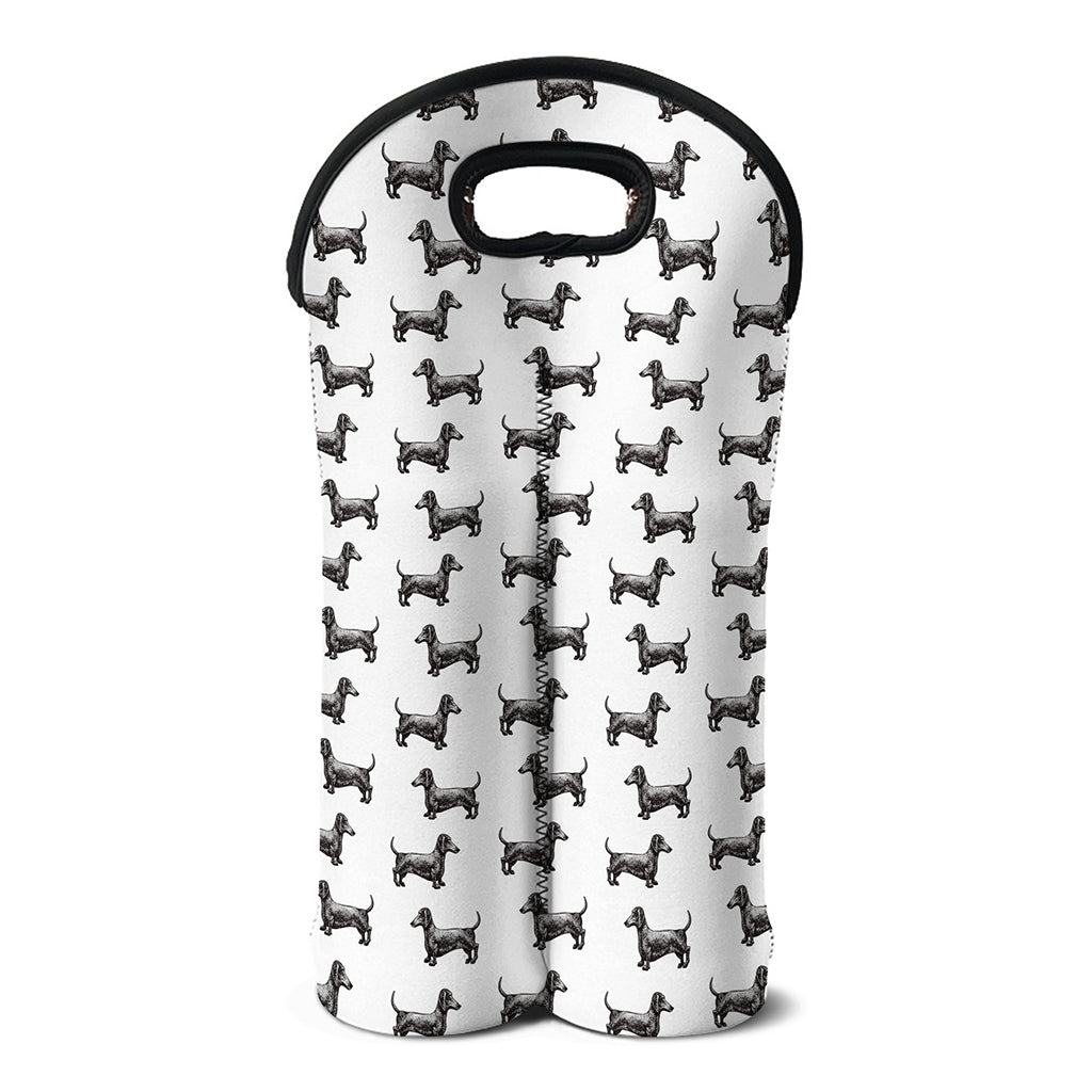Black And White Dachshund Pattern Print Double Neoprene Wine Tote