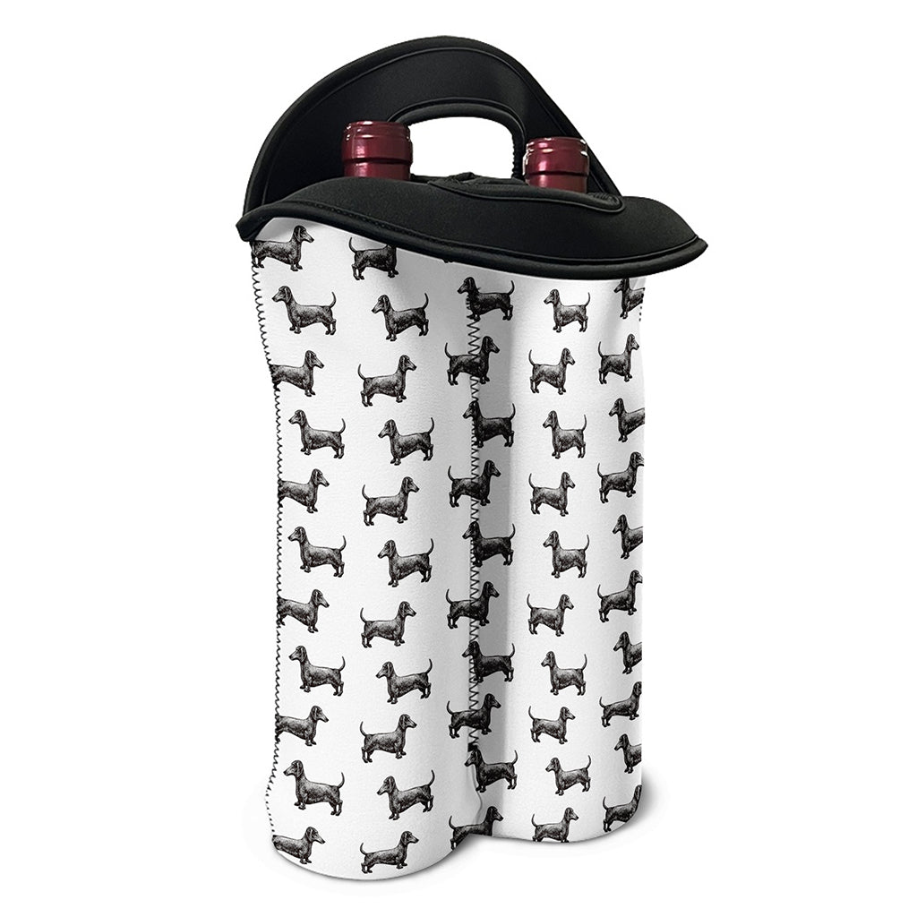 Black And White Dachshund Pattern Print Double Neoprene Wine Tote