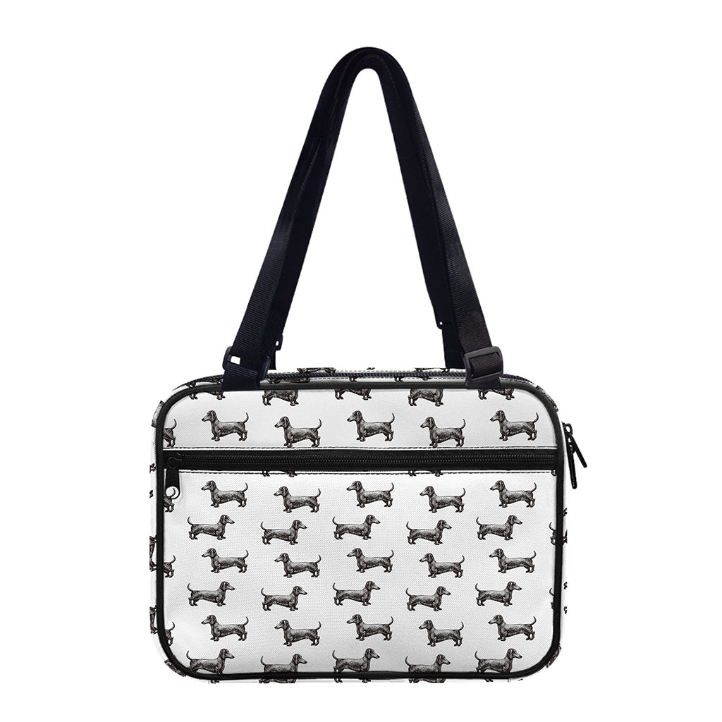 Black And White Dachshund Pattern Print Double Strap Bible Bag