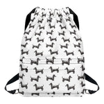 Black And White Dachshund Pattern Print Drawstring Backpack