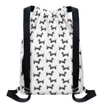 Black And White Dachshund Pattern Print Drawstring Backpack