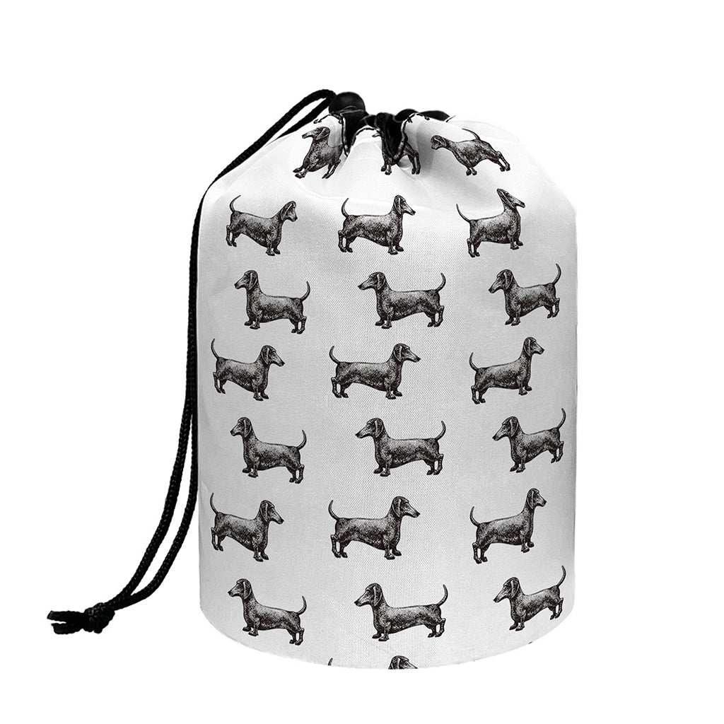 Black And White Dachshund Pattern Print Drawstring Makeup Bag