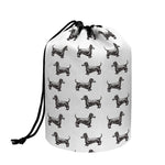 Black And White Dachshund Pattern Print Drawstring Makeup Bag