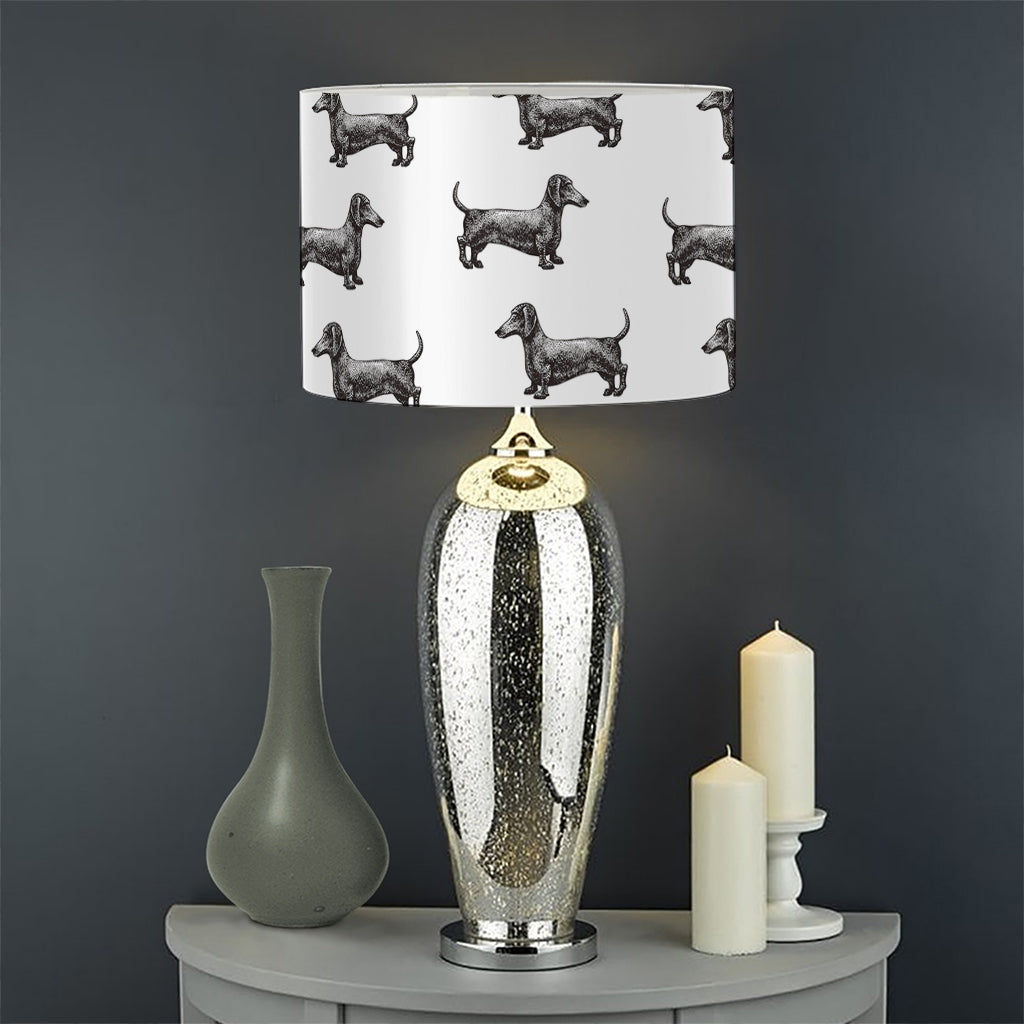 Black And White Dachshund Pattern Print Drum Lamp Shade