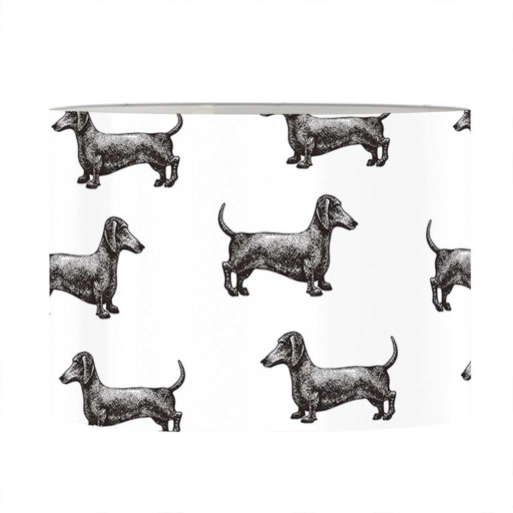 Black And White Dachshund Pattern Print Drum Lamp Shade