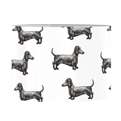 Black And White Dachshund Pattern Print Drum Lamp Shade