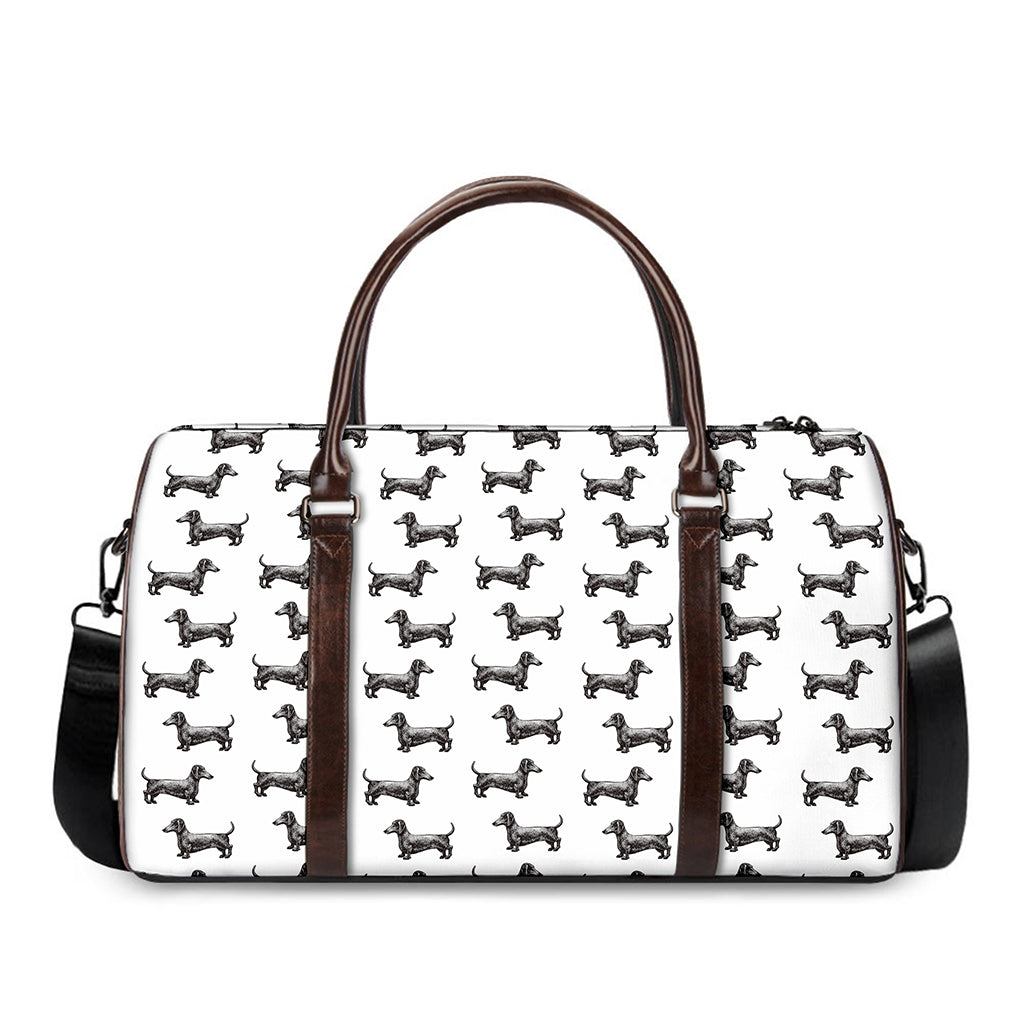 Black And White Dachshund Pattern Print Duffle Bag