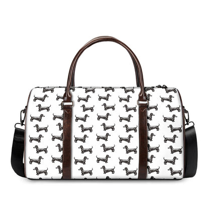 Black And White Dachshund Pattern Print Duffle Bag