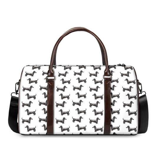 Black And White Dachshund Pattern Print Duffle Bag