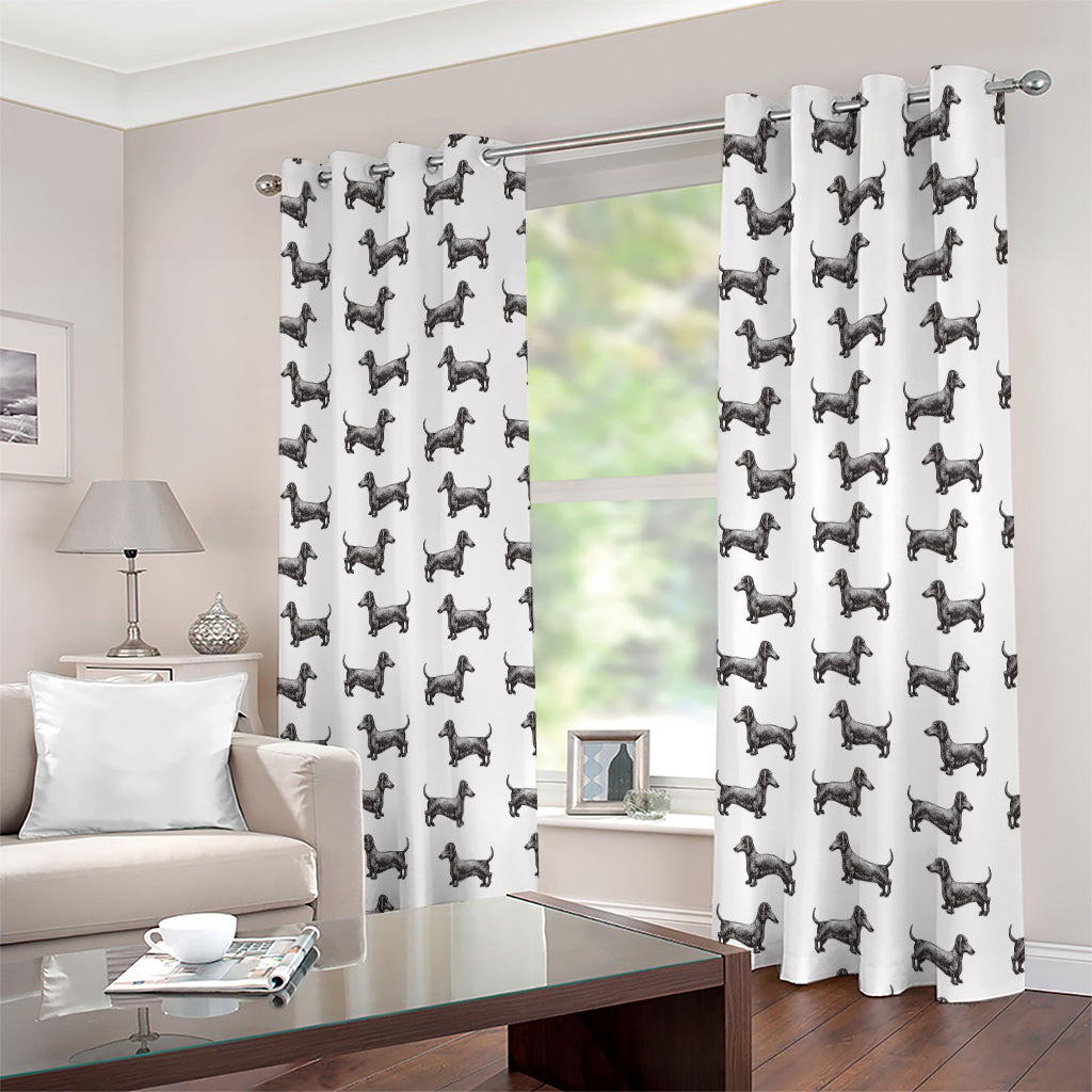 Black And White Dachshund Pattern Print Extra Wide Grommet Curtains