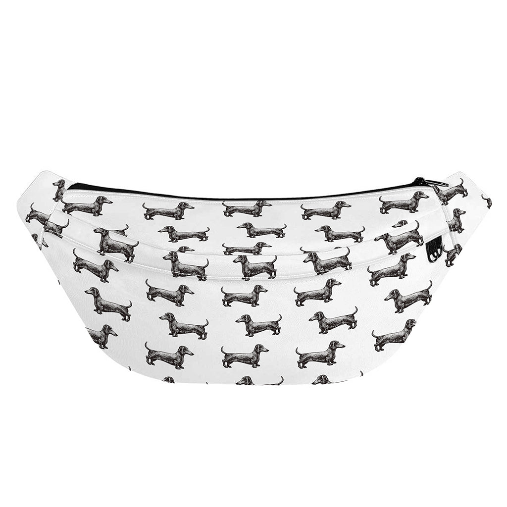 Black And White Dachshund Pattern Print Fanny Pack