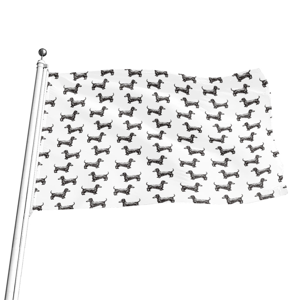 Black And White Dachshund Pattern Print Flag