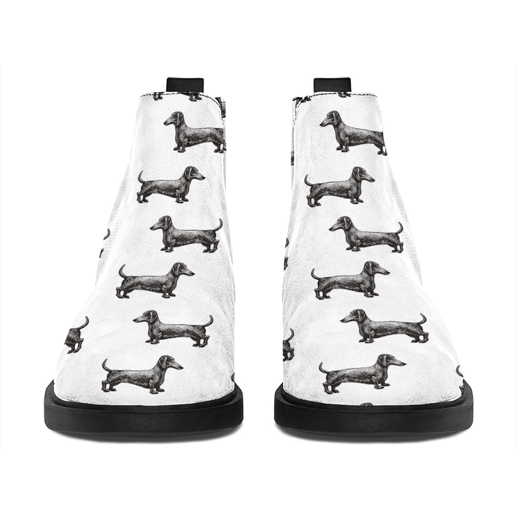 Black And White Dachshund Pattern Print Flat Ankle Boots