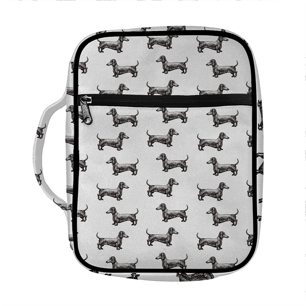 Black And White Dachshund Pattern Print Front Pocket Bible Bag