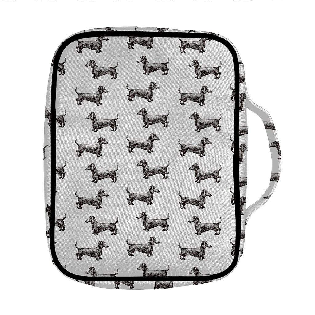 Black And White Dachshund Pattern Print Front Pocket Bible Bag