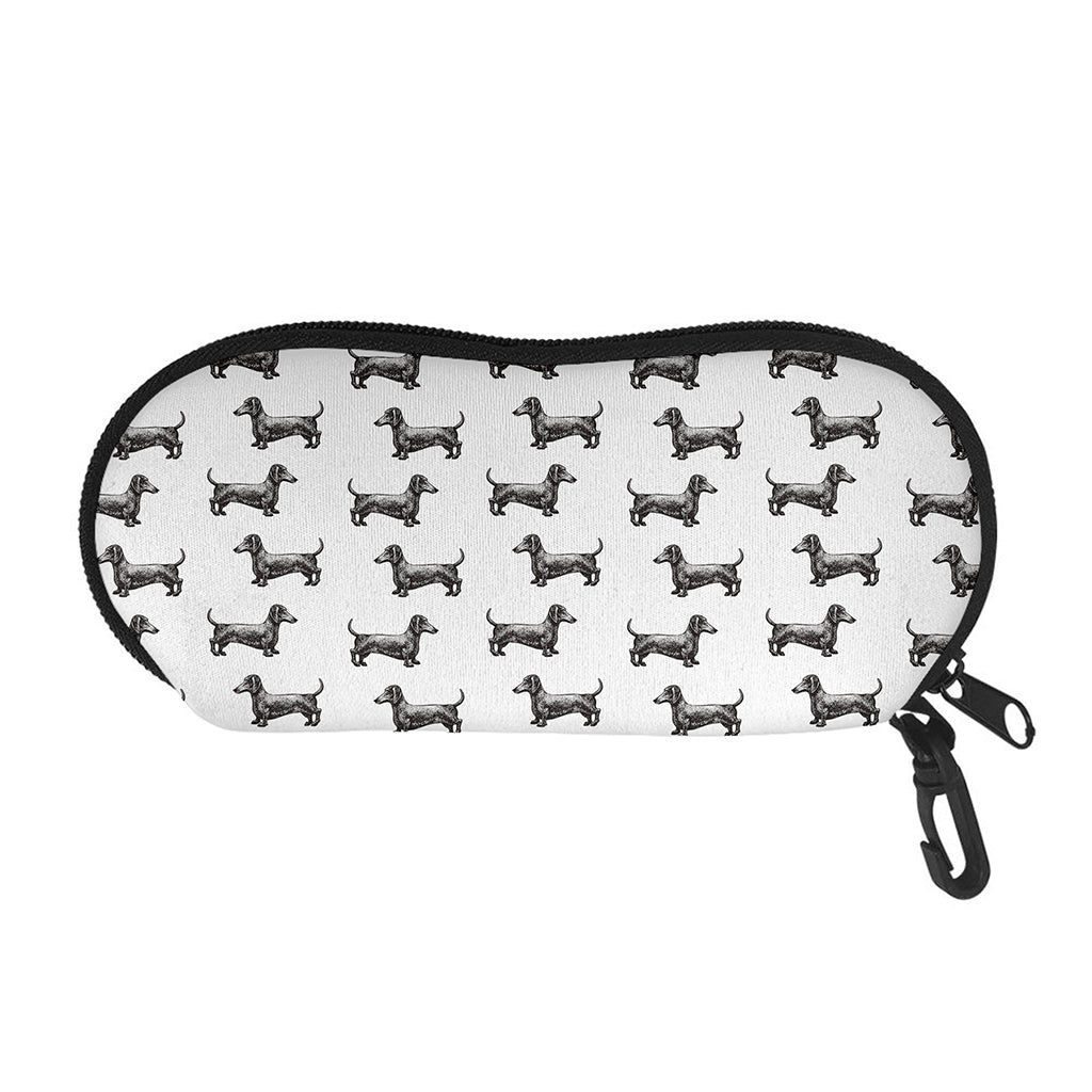 Black And White Dachshund Pattern Print Glasses Case