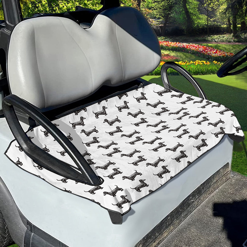 Black And White Dachshund Pattern Print Golf Cart Seat Cover