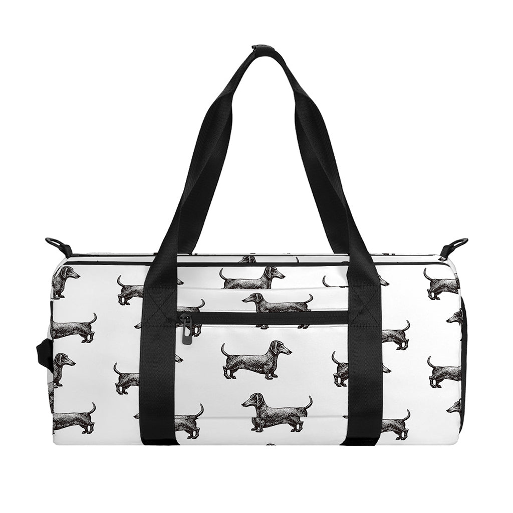 Black And White Dachshund Pattern Print Gym Bag