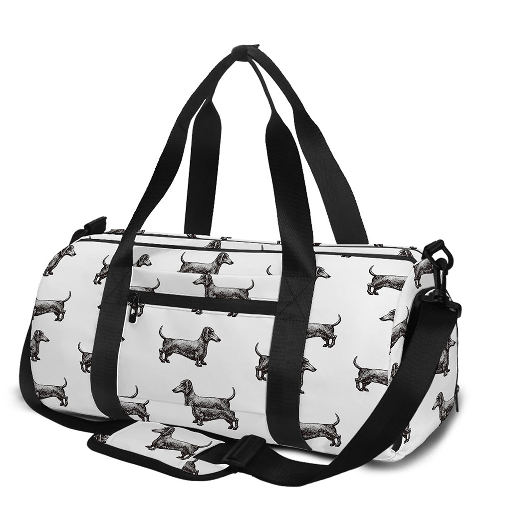 Black And White Dachshund Pattern Print Gym Bag
