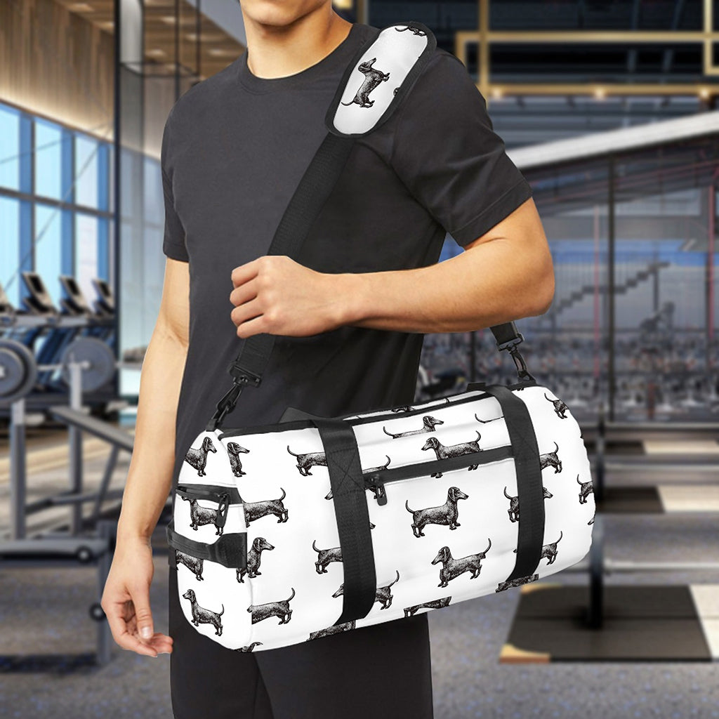 Black And White Dachshund Pattern Print Gym Bag