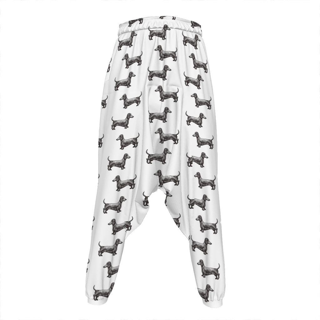 Black And White Dachshund Pattern Print Hammer Pants