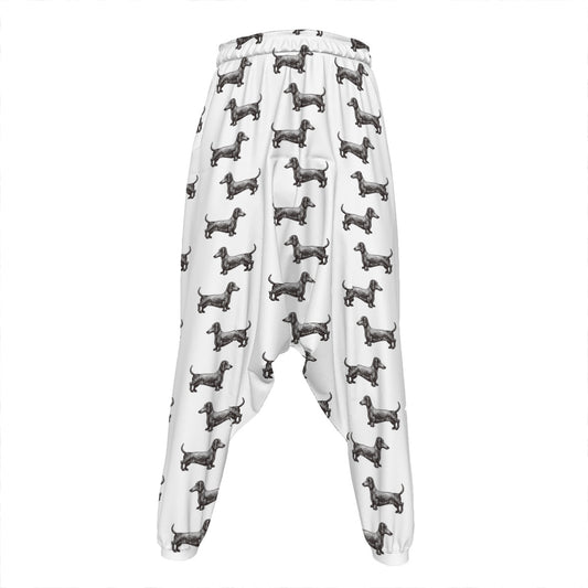 Black And White Dachshund Pattern Print Hammer Pants