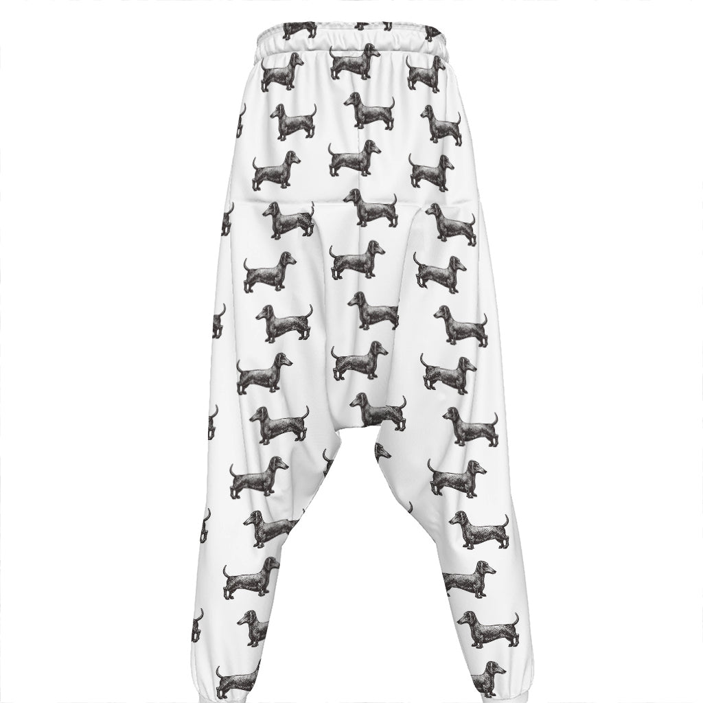 Black And White Dachshund Pattern Print Hammer Pants