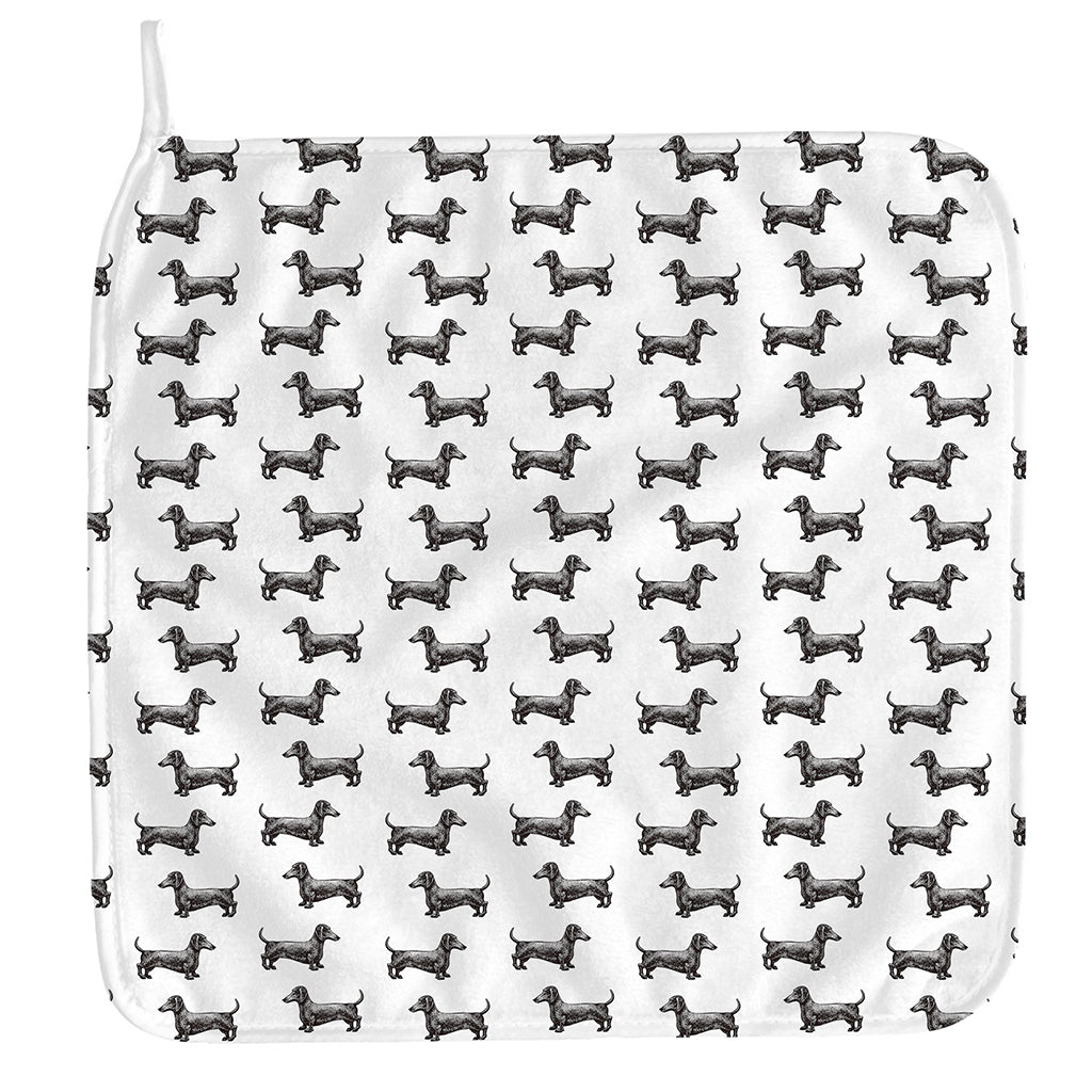 Black And White Dachshund Pattern Print Hand Towel