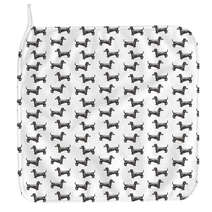 Black And White Dachshund Pattern Print Hand Towel