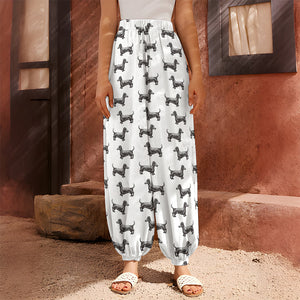 Black And White Dachshund Pattern Print Harem Pants