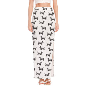 Black And White Dachshund Pattern Print High Slit Maxi Skirt