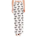 Black And White Dachshund Pattern Print High Slit Maxi Skirt