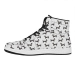 Black And White Dachshund Pattern Print High Top Leather Sneakers