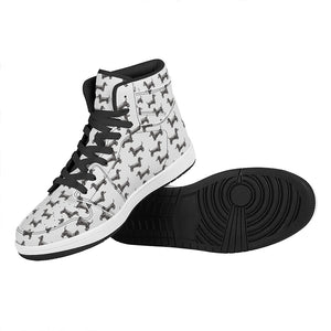 Black And White Dachshund Pattern Print High Top Leather Sneakers