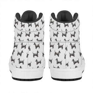 Black And White Dachshund Pattern Print High Top Leather Sneakers