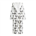 Black And White Dachshund Pattern Print Hooded Bathrobe