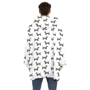 Black And White Dachshund Pattern Print Hoodie Blanket