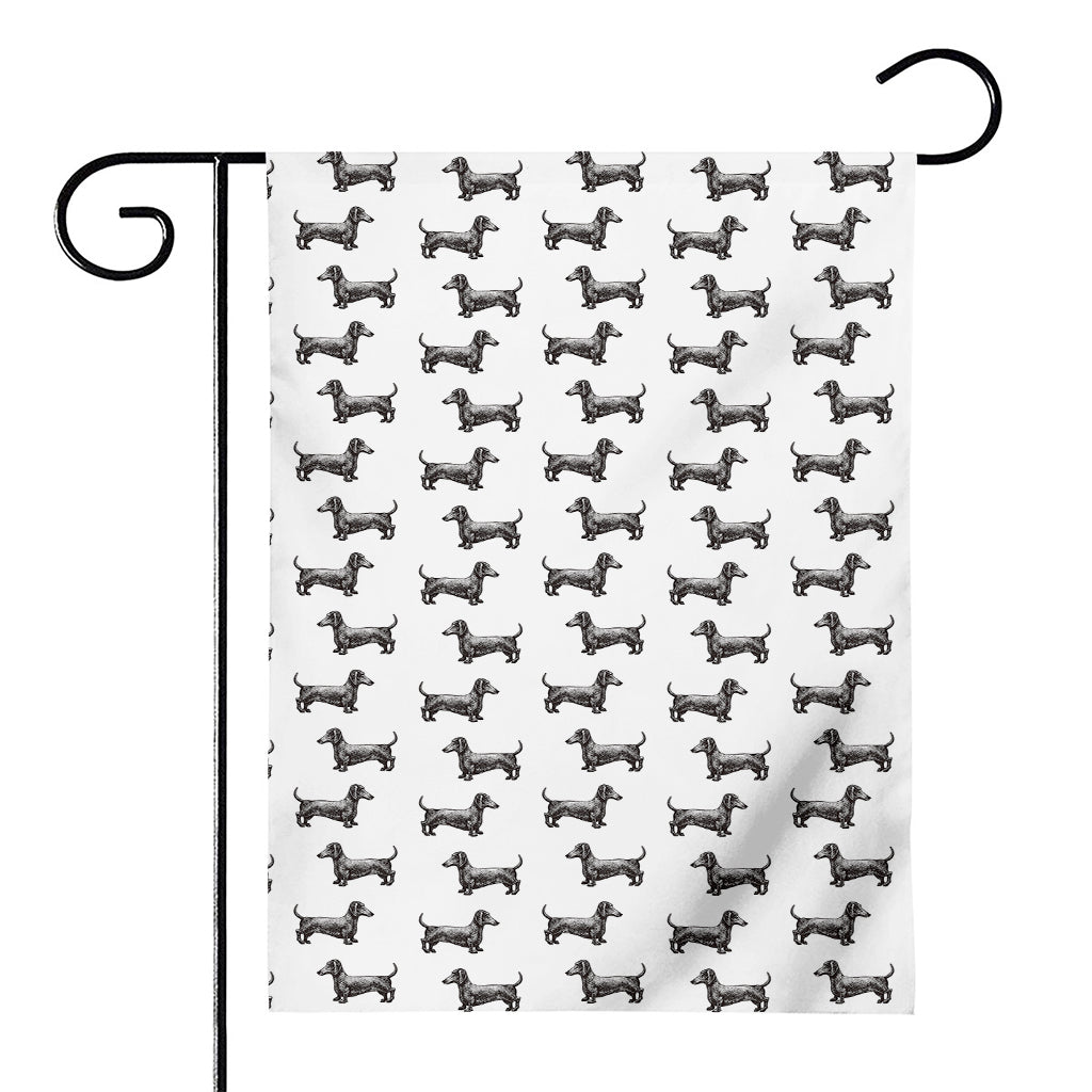 Black And White Dachshund Pattern Print House Flag