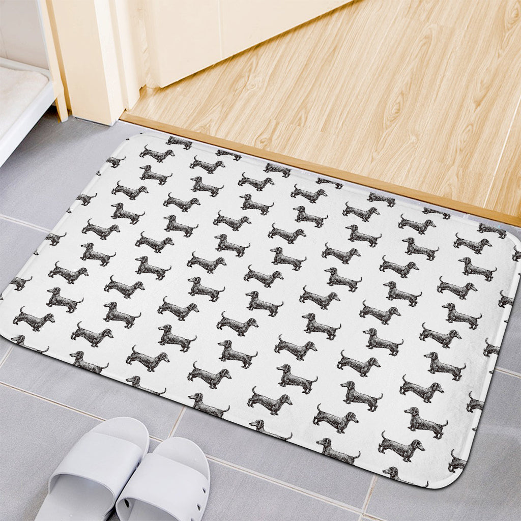 Black And White Dachshund Pattern Print Indoor Door Mat