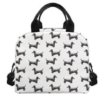 Black And White Dachshund Pattern Print Insulated Lunch Bag